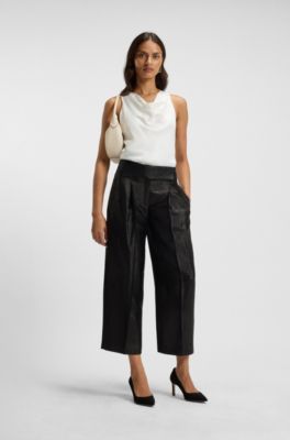 Blusa de sat&eacute;n con escote en cascada, Blanco