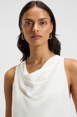 Cowl-neck blouse in satin, Natural