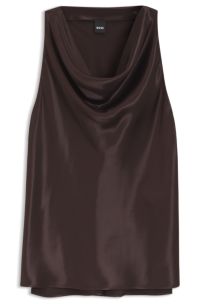 Cowl-neck blouse in satin, Brown