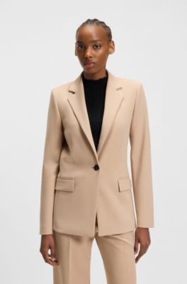Regular-fit blazer in stretch fabric, Beige