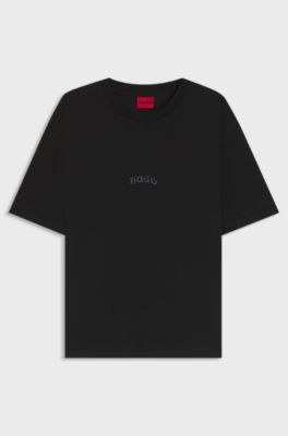 Cotton-jersey T-shirt with embroidered logos, Black