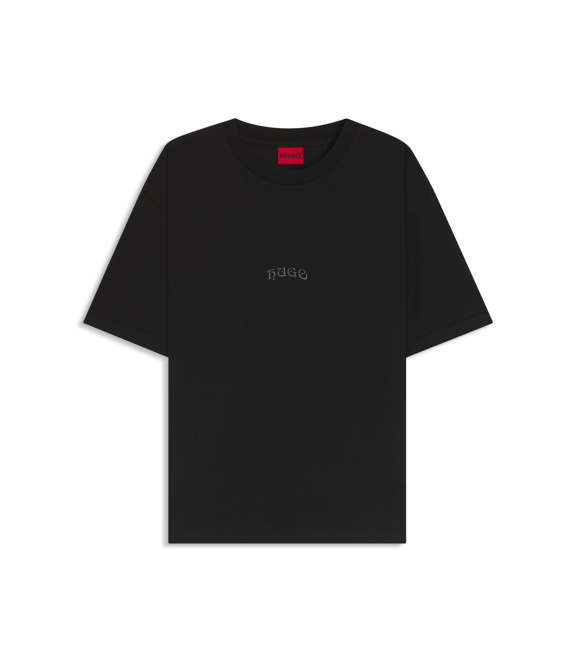 HUGO - Cotton-jersey T-shirt with embroidered logos - Black