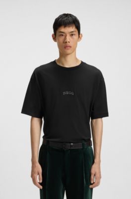 Cotton-jersey T-shirt with embroidered logos, Black