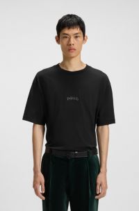 Cotton-jersey T-shirt with embroidered logos, Black