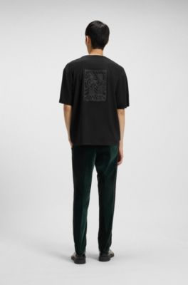 Cotton-jersey T-shirt with embroidered logos, Black