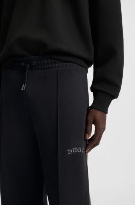 Cotton-blend tracksuit bottoms with embroidered logo, Black