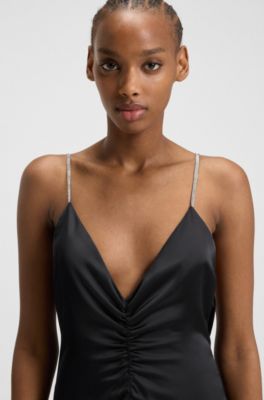 Maxi dress with rhinestone straps, Black