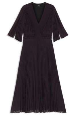 BOSS - Plissé dress with waistband smocking - Dark Purple