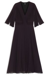 Plissé dress with waistband smocking, Dark Purple