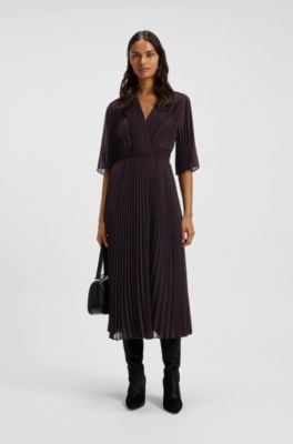 Pliss&eacute; dress with waistband smocking, Dark Red