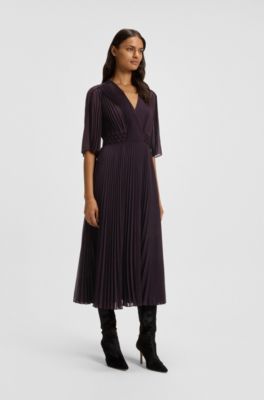 Pliss&eacute; dress with waistband smocking, Dark Red