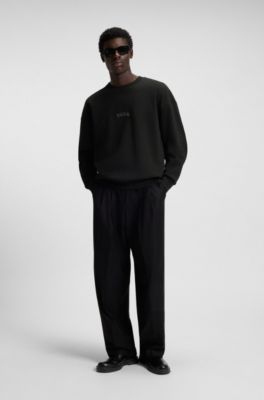 Cotton-blend sweatshirt with embroidered logo, Black