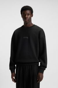 Cotton-blend sweatshirt with embroidered logo, Black