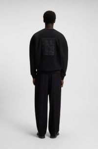 Felpa in misto cotone con logo ricamato, Nero