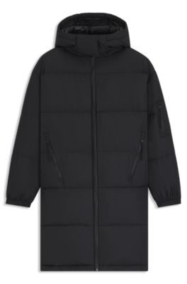 Water-repellent parka jacket with detachable hood, Black
