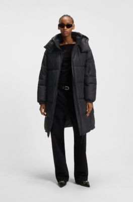 Water-repellent parka jacket with detachable hood, Black