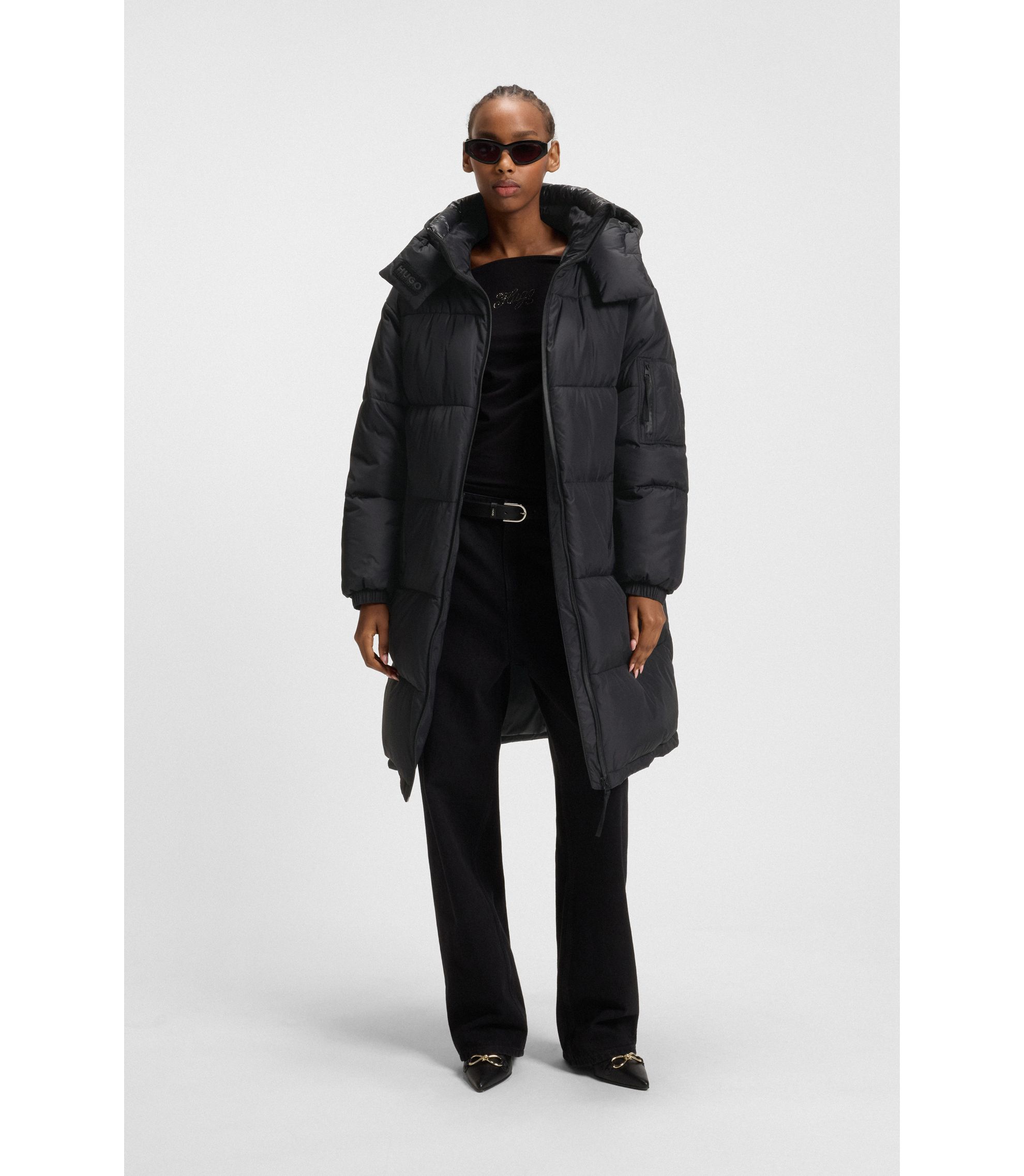 HUGO Water-repellent parka jacket with detachable hood Black