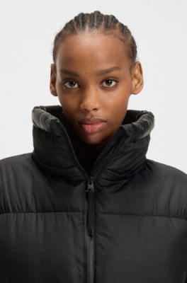 Water-repellent parka jacket with detachable hood, Black
