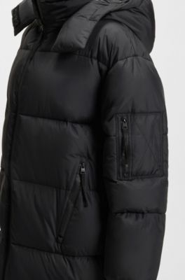 Water-repellent parka jacket with detachable hood, Black