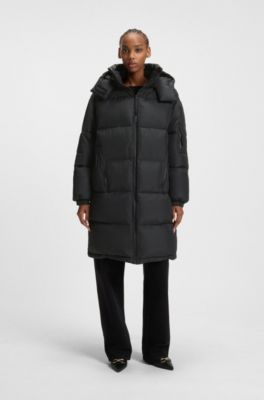 Water-repellent parka jacket with detachable hood, Black
