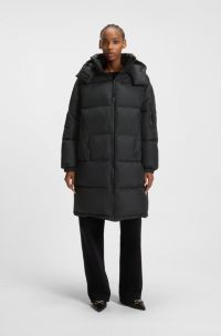 Water-repellent parka jacket with detachable hood, Black