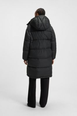 Water-repellent parka jacket with detachable hood, Black