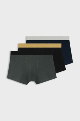 Three-pack of cotton-blend trunks, Black / Grey / Blue