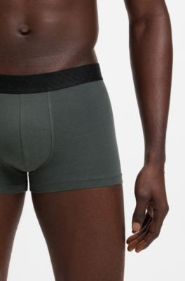 Three-pack of cotton-blend trunks, Black / Grey / Blue