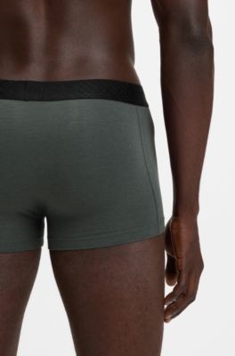 Three-pack of cotton-blend trunks, Black / Grey / Blue