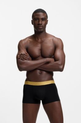 Three-pack of cotton-blend trunks, Black / Grey / Blue