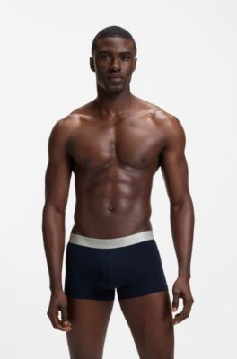 Three-pack of cotton-blend trunks, Black / Grey / Blue