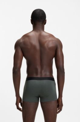 Three-pack of cotton-blend trunks, Black / Grey / Blue
