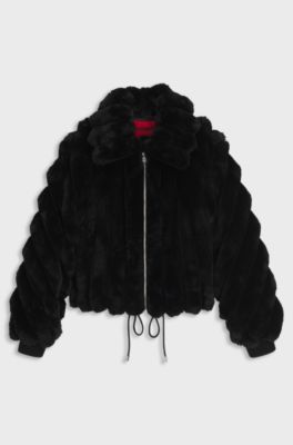 Jacke aus Kunstfell mit verstellbarem Saum, Schwarz