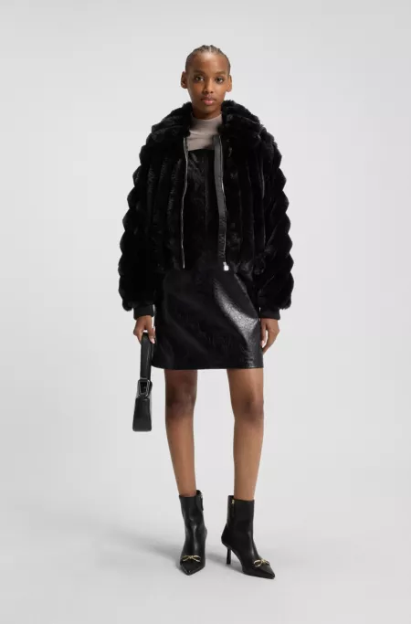 Faux-fur jacket with adjustable hem