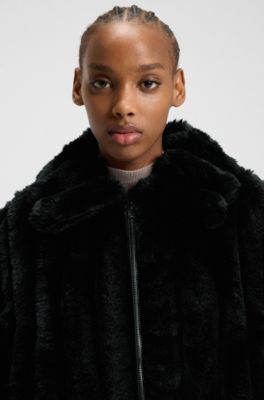 Faux-fur jacket with adjustable hem, Black