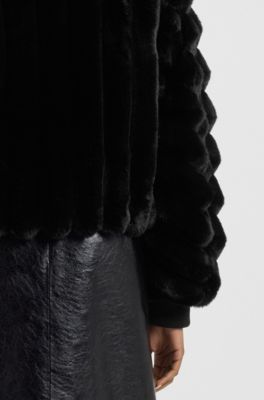 Faux-fur jacket with adjustable hem, Black