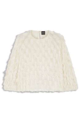 Relaxed-fit blouse in feather jacquard, White