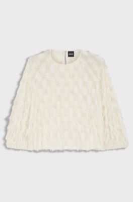 Relaxed-fit blouse in feather jacquard, White