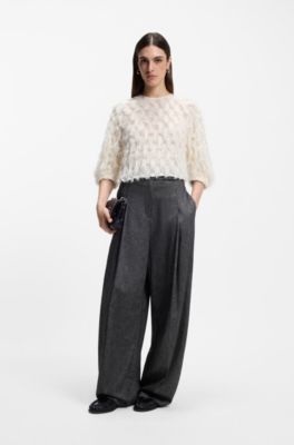 Relaxed-fit blouse in feather jacquard, Natural