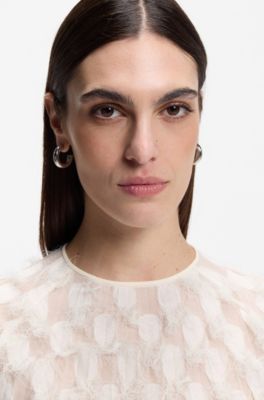 Relaxed-fit blouse in feather jacquard, Natural
