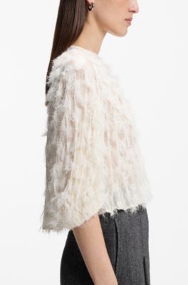 Relaxed-fit blouse in feather jacquard, Natural