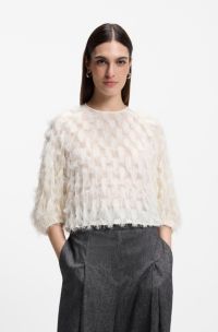 Relaxed-fit blouse in feather jacquard, Natural