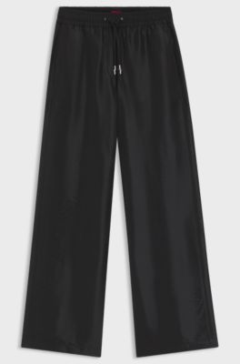 Wide-leg relaxed-fit trousers with drawcord waist, Black