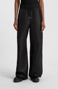Wide-leg relaxed-fit trousers with drawcord waist, Black