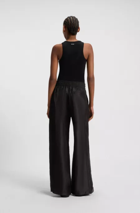 Wide-leg relaxed-fit trousers with drawcord waist