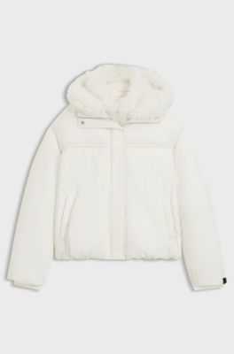 Water-repellent jacket with detachable faux-fur bib, Natural