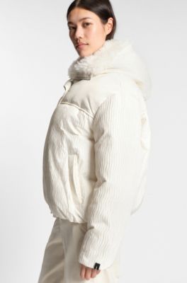 Water-repellent jacket with detachable faux-fur bib, Natural