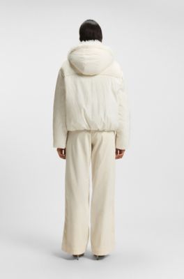 Water-repellent jacket with detachable faux-fur bib, Natural