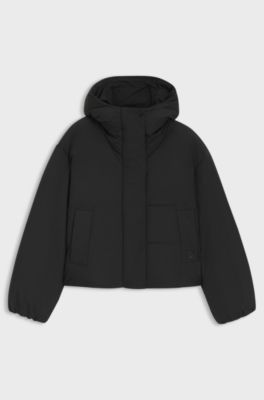 Regular-fit jacket in crinkle fabric, Black