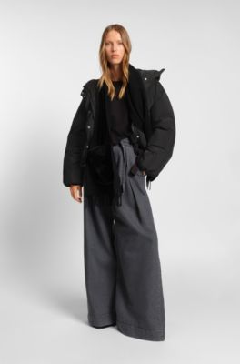 Regular-fit jacket in crinkle fabric, Black